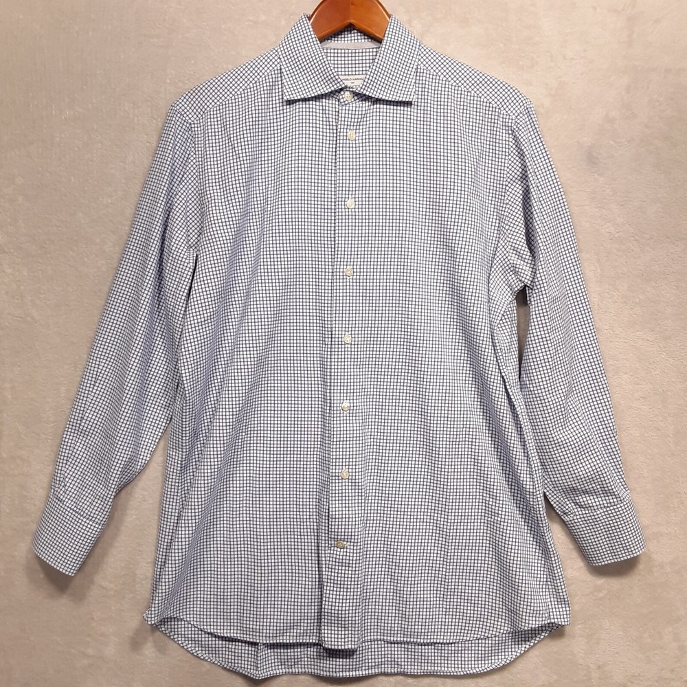 Angelo Nardelli Mens Long Sleeve Button Down Shirt Sz.M/Blue/Gingham Style/Check